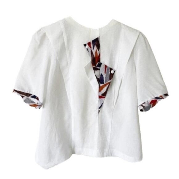 Vintage Tops - Alice Vintage Back Button Geometric Pattern Blouse Size Large